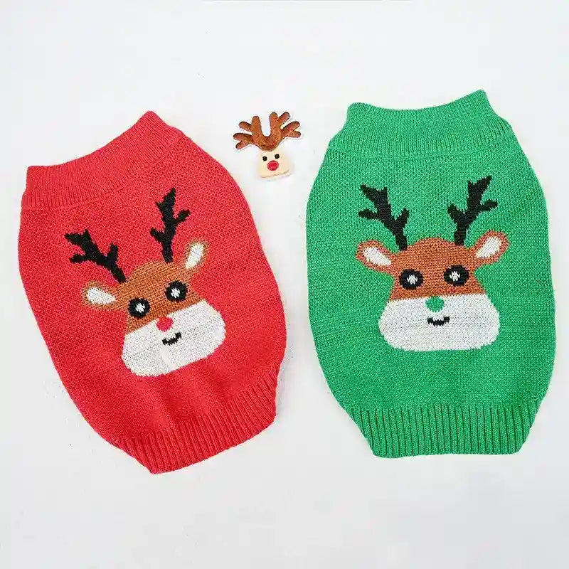 Maglione per Cani con Renna Felice - Rosso o Verde by Dog Moda