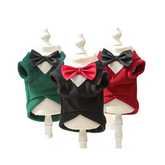 Maglia Cani Elegante Papillon Pile Nero Rosso Verde by Dog Moda