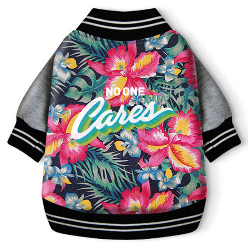 Dog Sweatshirt with Floral Print and "No One Cares" Writing