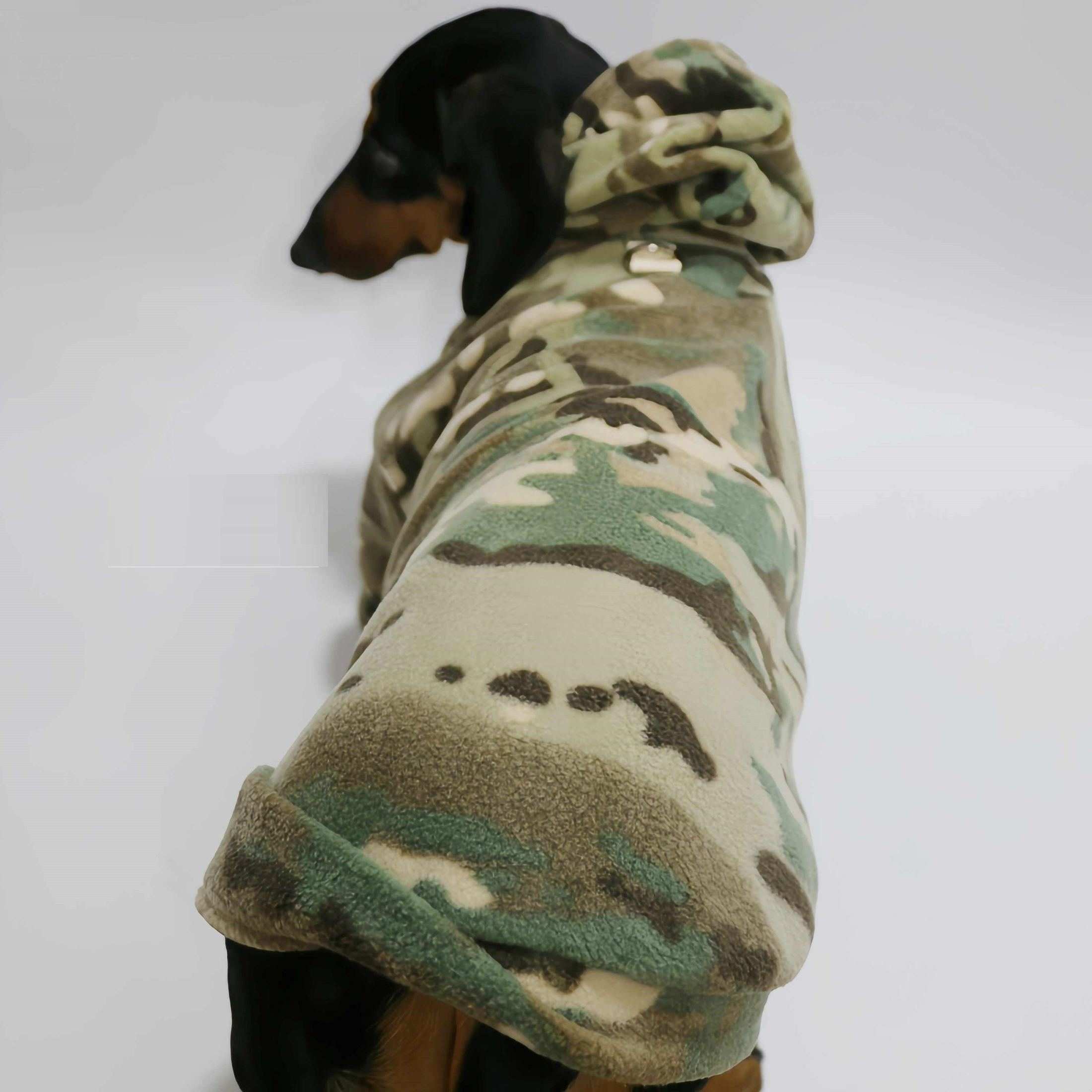Dachshund Fleece Hoodie with Padded Camo Design