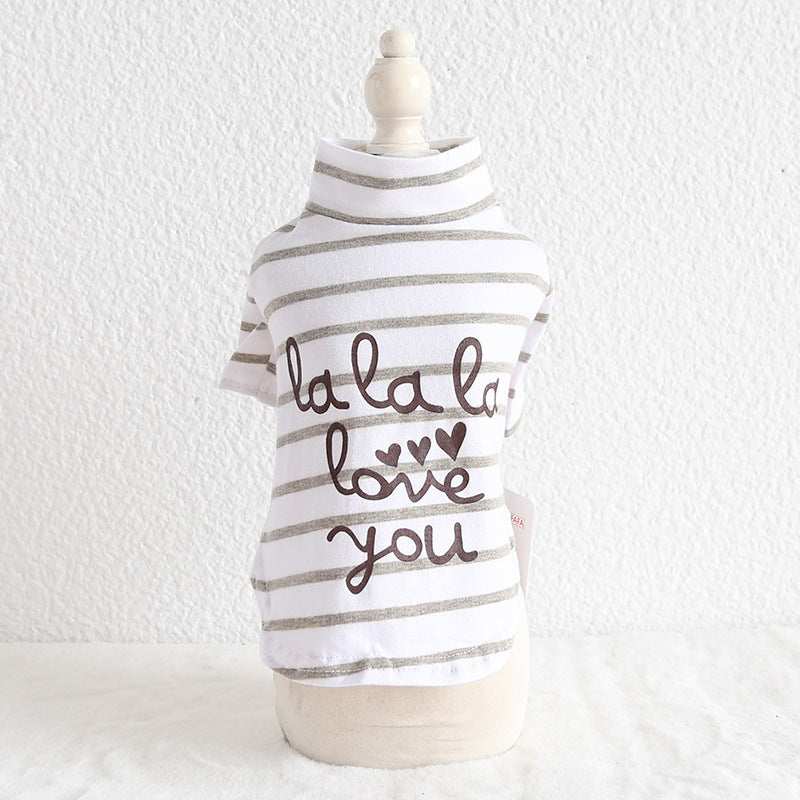 Dog T-shirt: Pure white cotton with colorful stripes "Make me smile"