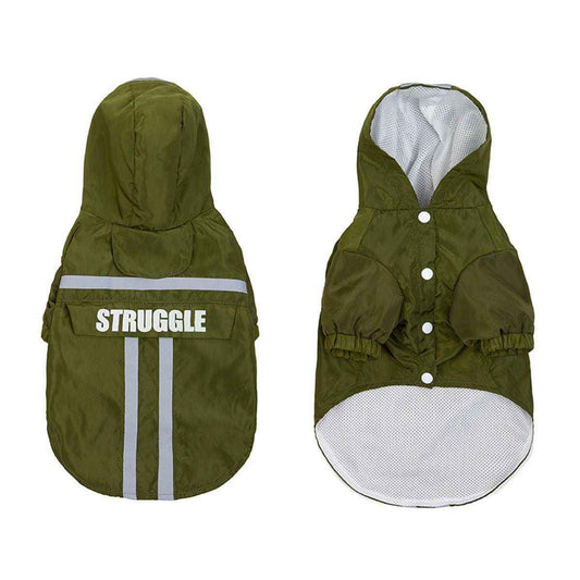 Impermeabile per Cani Modello Struggle con Chiusura a Bottoni e Strisce Riflettenti - Dog Moda