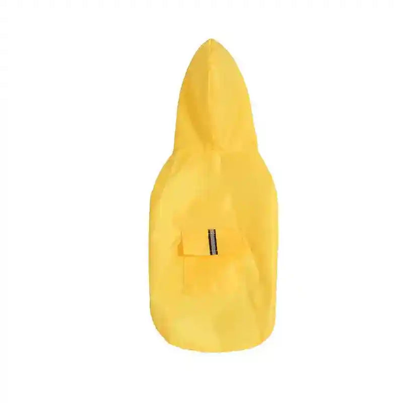 Bright yellow waterproof dog raincoat with hood and small back pocket