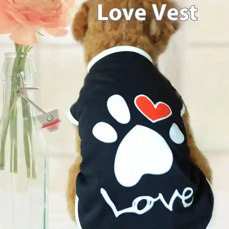 Vestito Cani Smanicato Love - Stamp Zampe e Cuore in Cotone Morbido by Dog Moda