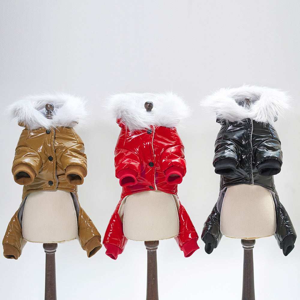 Waterproof Dog Down Jacket with Eco-Fur Hood