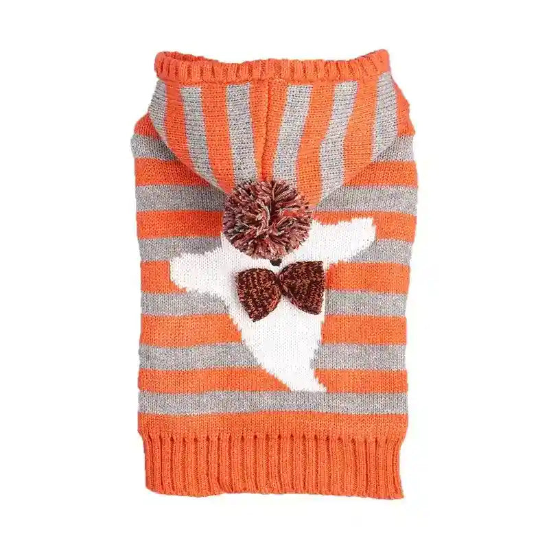 Maglione Cani Casper Righe Arancio Grigio con Cappuccio by Dog Moda