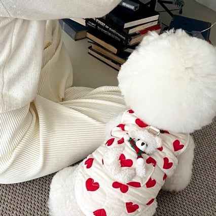 Cappotto Cani Smanicato Cuori Rossi - Gilet Bianco by Dog Moda