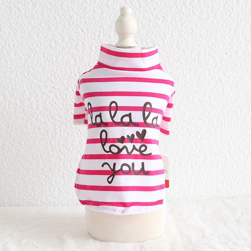 Dog T-shirt: Pure white cotton with colorful stripes "Make me smile"