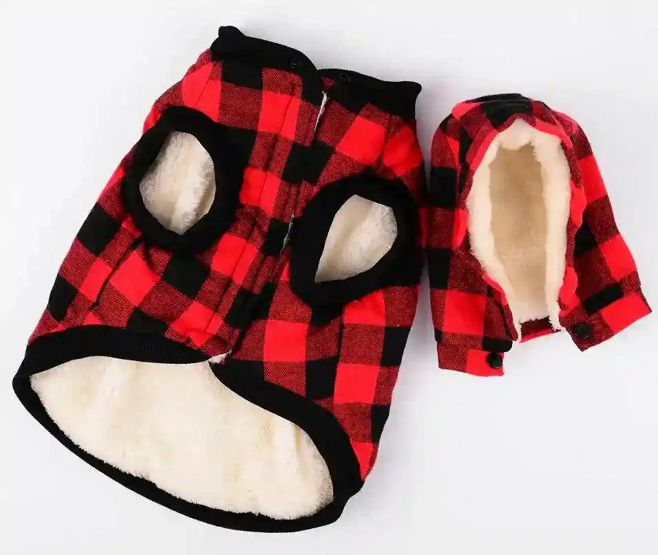 Cappottino per cani fantasia quadretti rosso-nero con cappuccio by Dog Moda