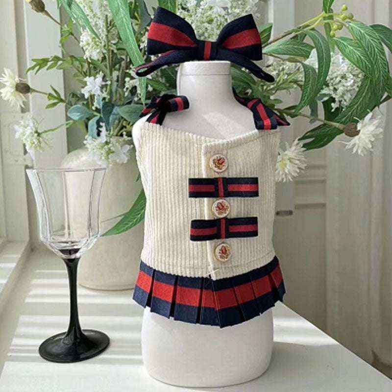 Vestito Elegante per Cani con Fiocco – Navy o Beige