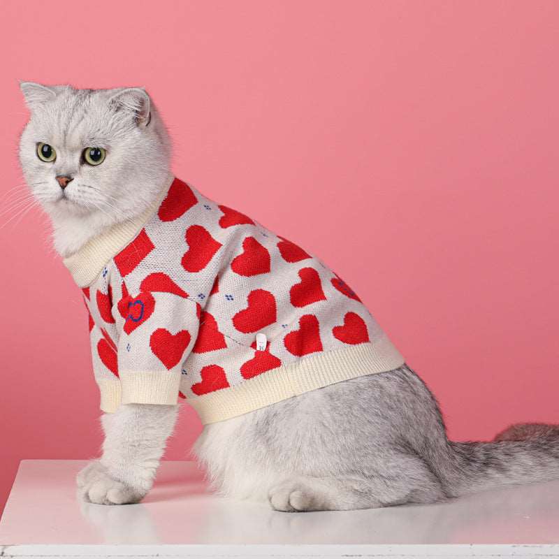 Maglione per Cani Piccola Taglia in Lana Bianco con Cuori Rossi – Comodo e Caldo