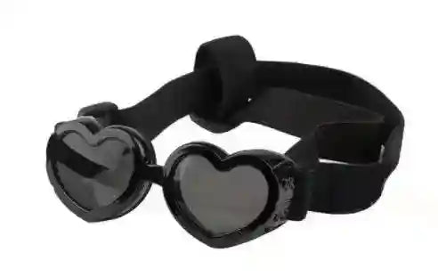 Black heart-shaped protective goggles with adjustable elastic strap on white background