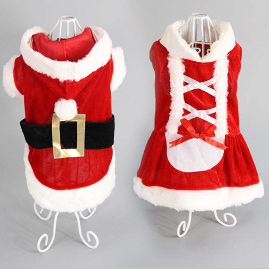 Red Velvet Christmas Dog Coat with Fleece Details