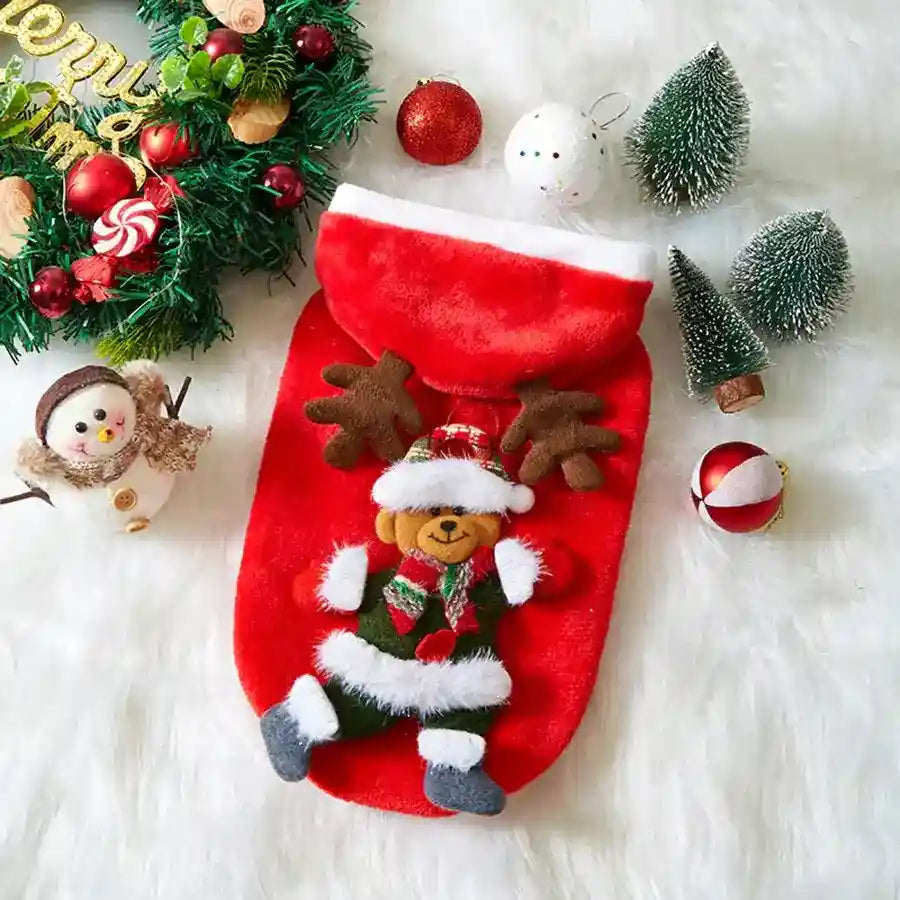 Cappotto Natale Cani Gatti - Cappuccio Stampa 3D Rosso by Dog Moda