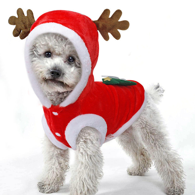 Christmas Coat for Poodle with Hood and Reindeer Antlers