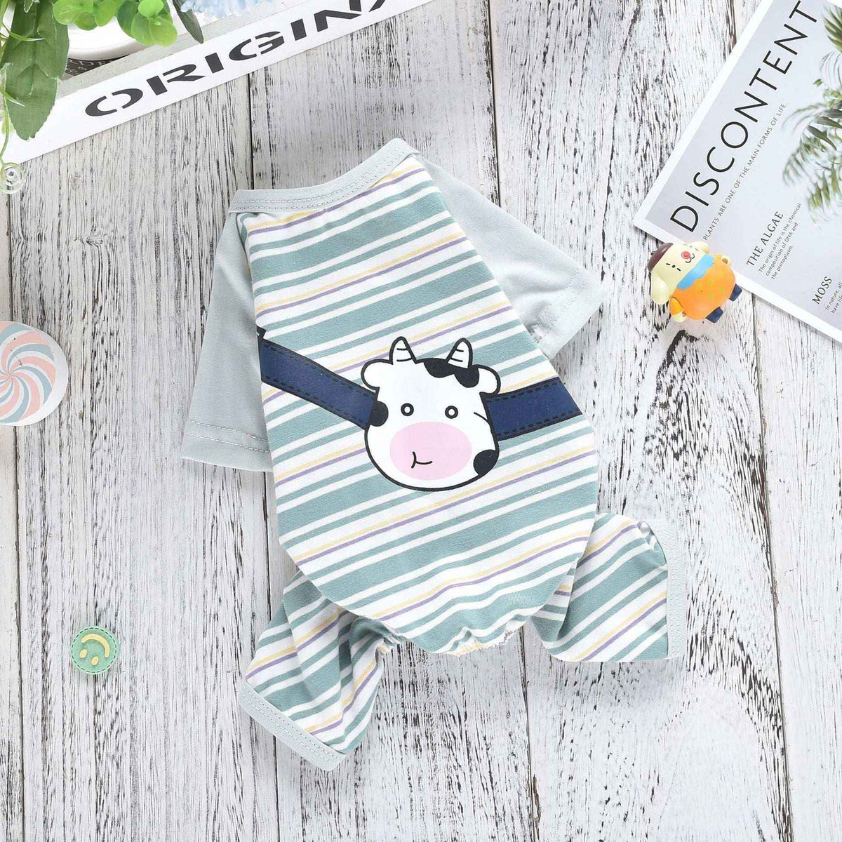Pigiamino "Sweet Cow" a Righe per Cani - Dolcezza e Comfort Notturno - Dog Moda