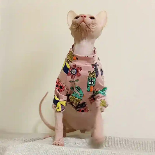 Maglia per Gatti Sphynx Rosa con Stampe Colorate | Dogmoda by Dog Moda
