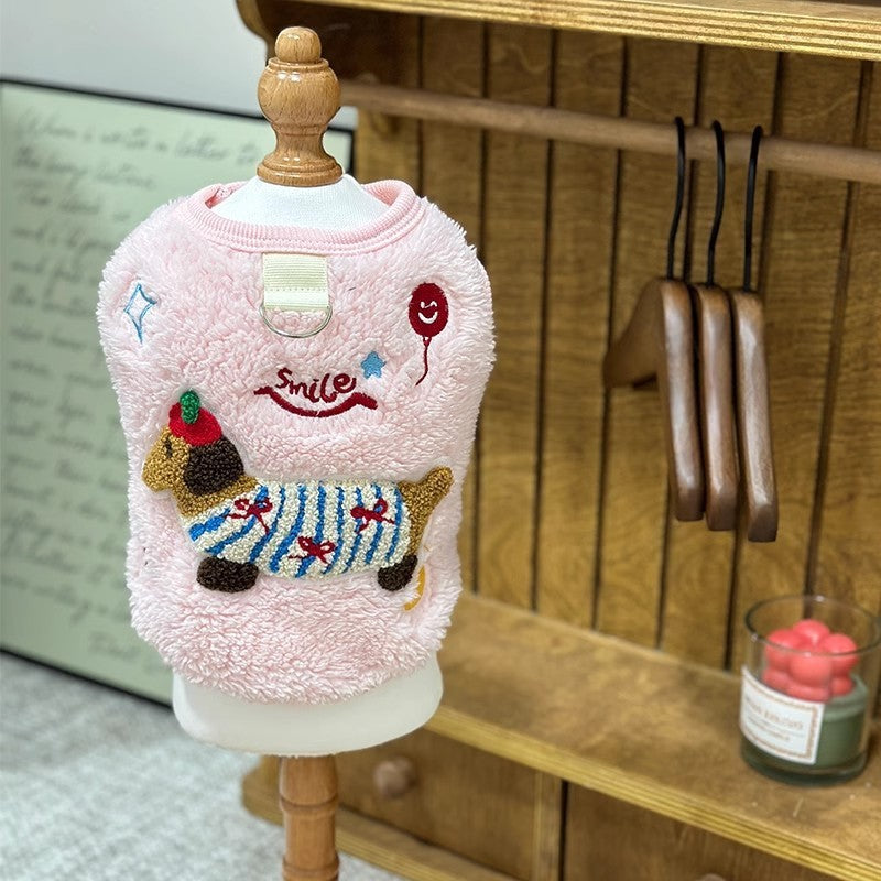 "Smile" Dog and Cat Sweatshirt with Dachshund Embroidery and Harness Ring