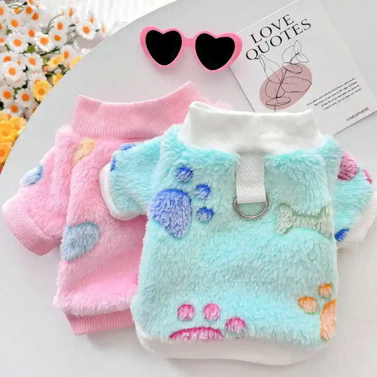 Felpa in pile per cani "Ruby" con fantasia ossetti e zampine | DogModa by Dog Moda