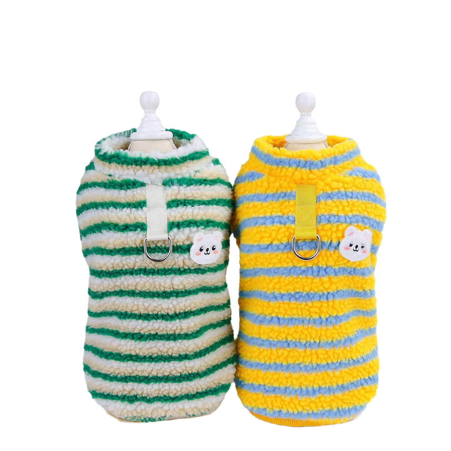 Maglia per cani a righe "Rainbow" con anello pettorina e ricamo orsetto