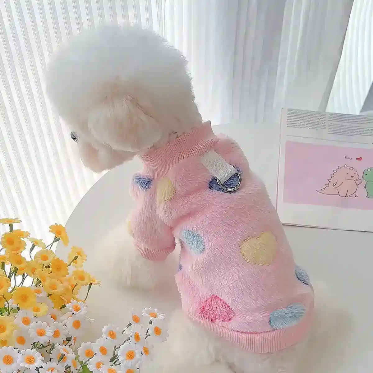 Felpa in pile per cani "Ruby" con fantasia ossetti e zampine | DogModa by Dog Moda