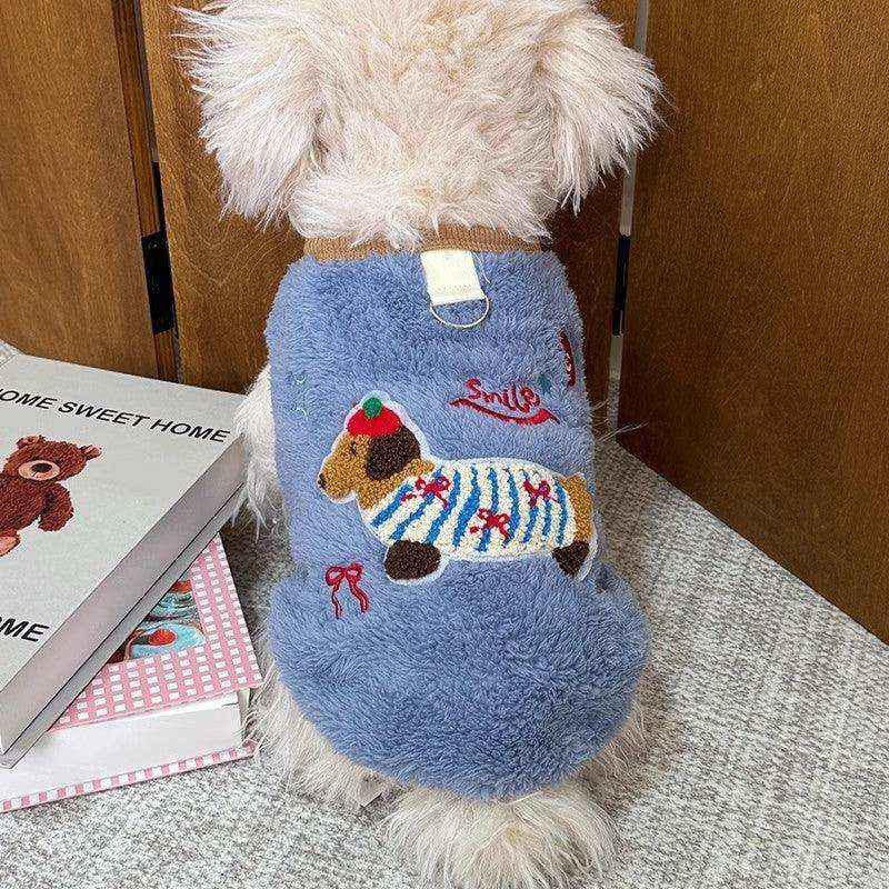 Felpa per Cani e Gatti "Smile" con Ricamo Bassotto e Anello Pettorina by Dog Moda