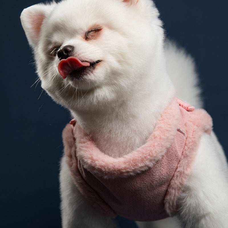 Pettorina "Nala" per cani con guinzaglio, morbida, regolabile e disponibile in rosa e grigio chiaro. Perfetta per cani di piccola e media taglia.