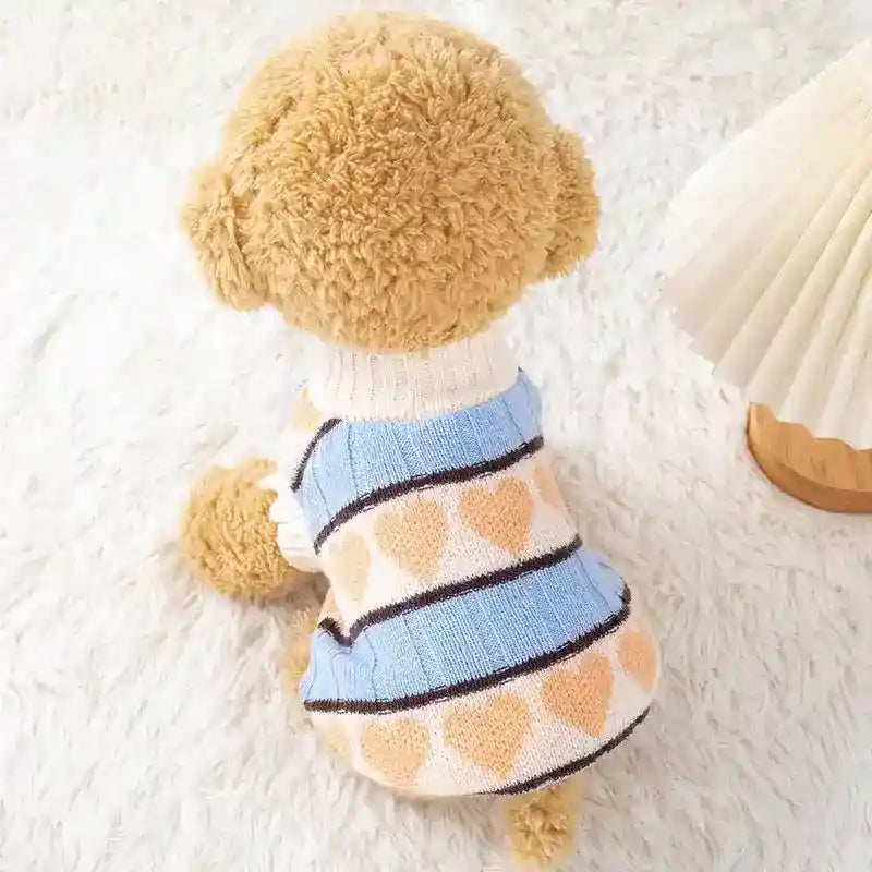 Maglioncino Cuore di Pesca - Righe Azzurre e Cuori - Dog Moda