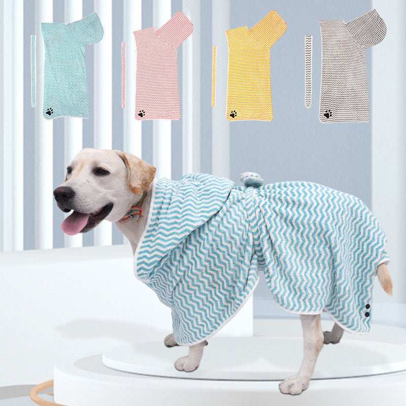 Accappatoio per Cani in Microfibra a Righe con Ricamo Zampetta – Assorbente e Stiloso - Dog Moda