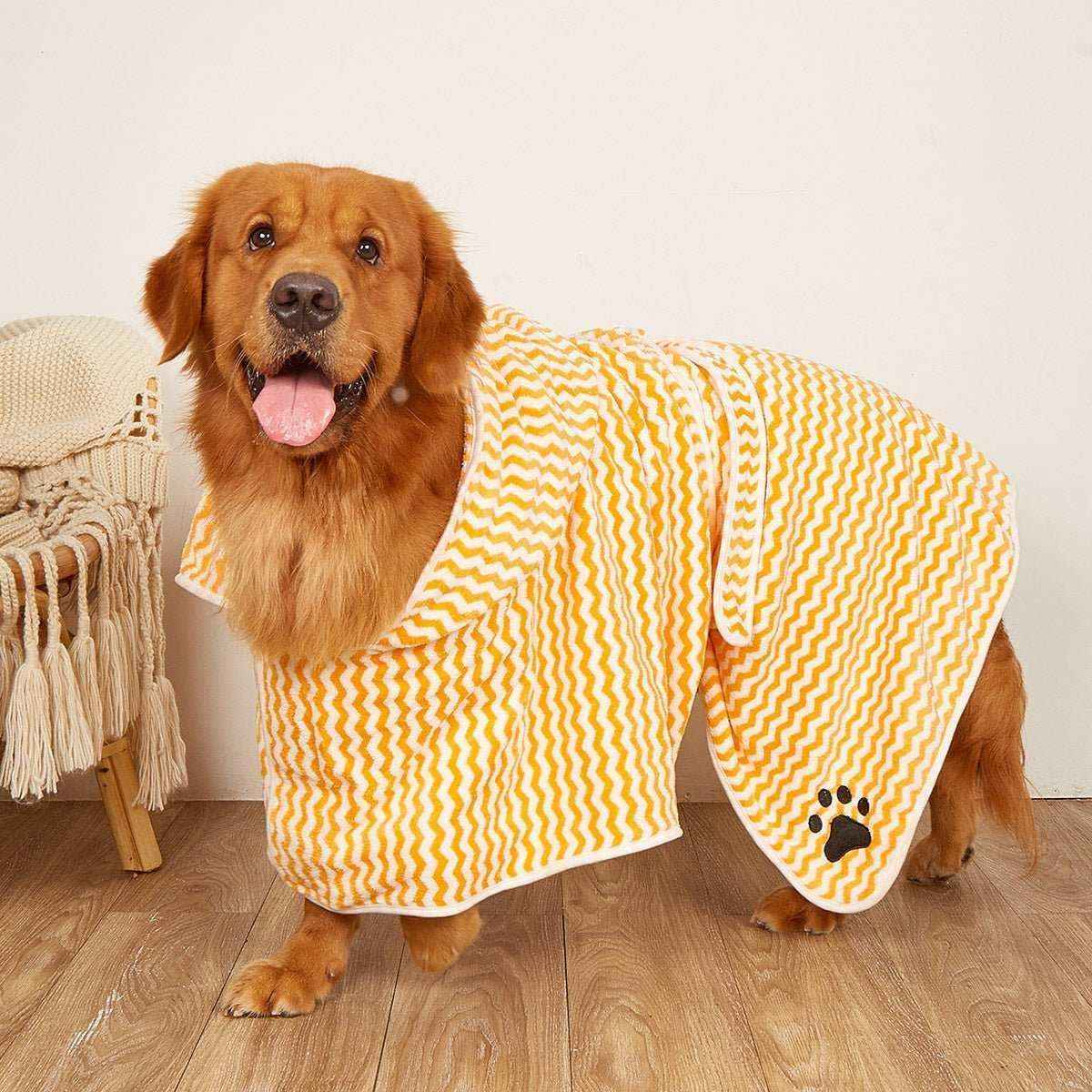Accappatoio per Cani in Microfibra a Righe con Ricamo Zampetta – Assorbente e Stiloso - Dog Moda
