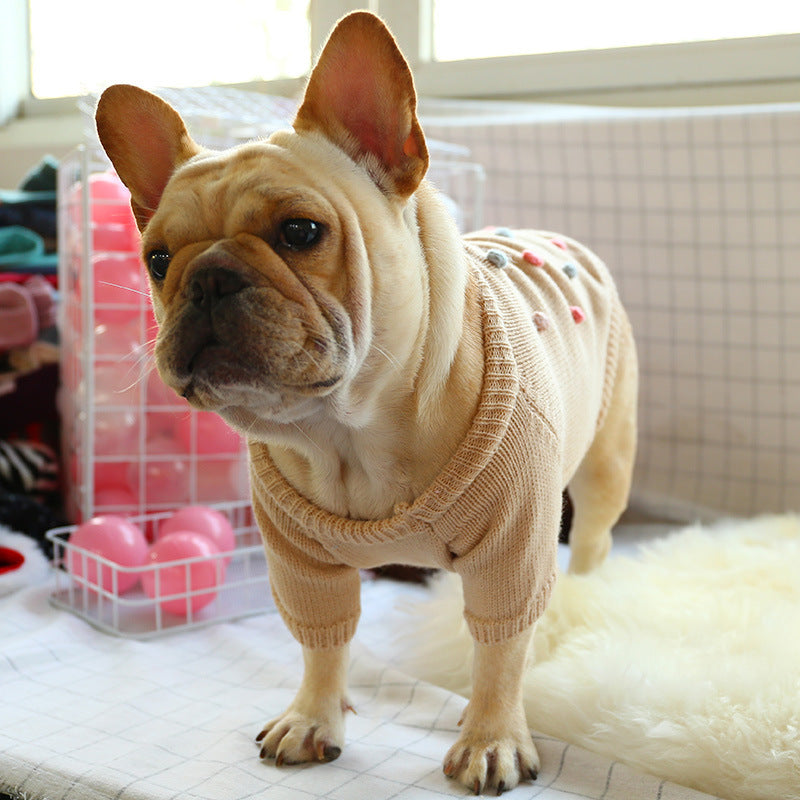 Maglioncino Ricamato con Pois 3D per Bulldog Francese - Beige - Dog Moda