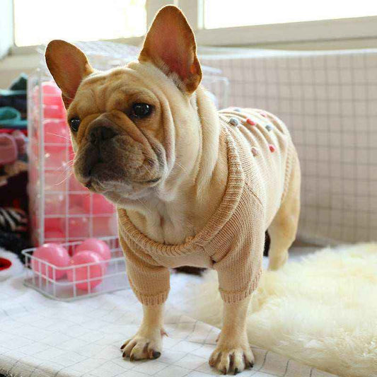 Maglioncino Ricamato con Pois 3D per Bulldog Francese - Beige - Dog Moda