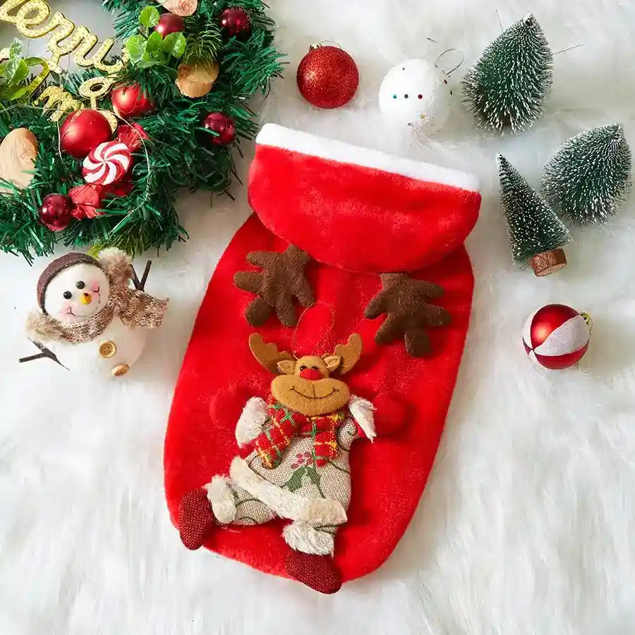 Cappotto Natale Cani Gatti - Cappuccio Stampa 3D Rosso by Dog Moda
