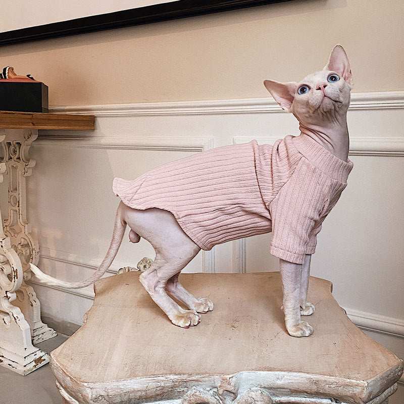 Rosa Sphynx-Katzenpullover – Einfarbiges Lotusmuster