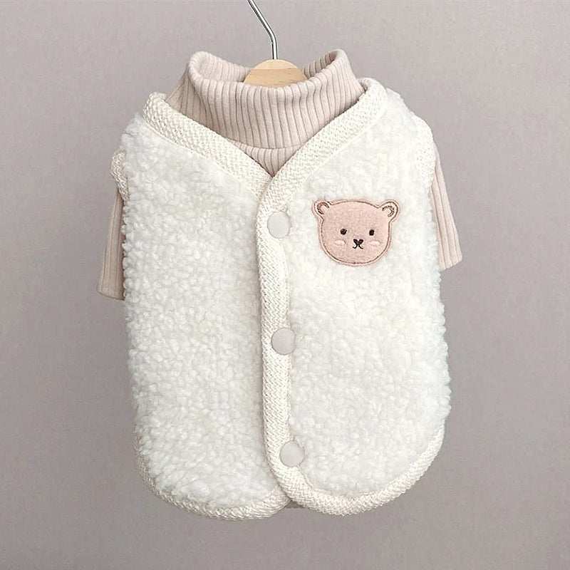 Wool Dog Vest | Lambskin with Teddy Bear Embroidery