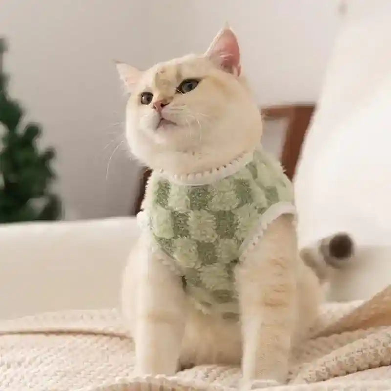 Maglia Wcat a Scacchi Verde in Pile per Cani e Gatti by Dog Moda