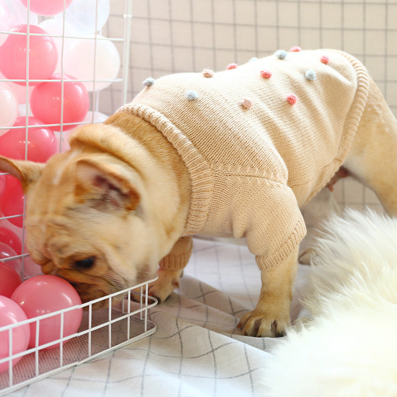 Maglioncino Ricamato con Pois 3D per Bulldog Francese - Beige - Dog Moda