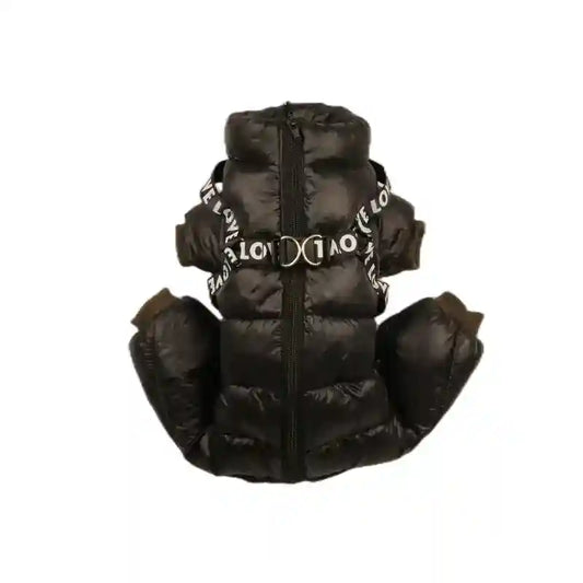 "Gianduia" Dog Down Jacket with Integrated Harness and Double Attachment Ring