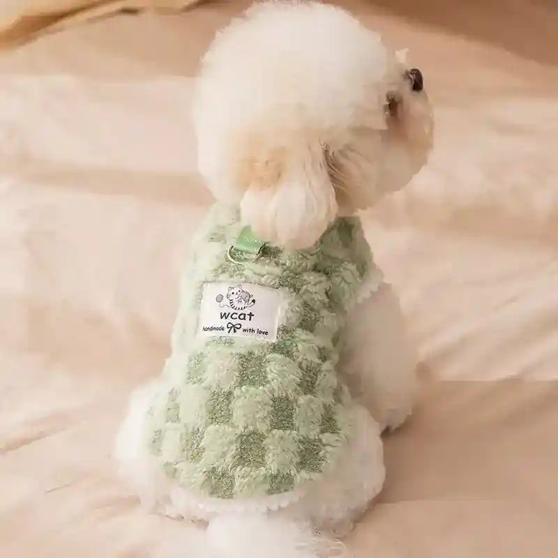 Maglia Wcat a Scacchi Verde in Pile per Cani e Gatti by Dog Moda