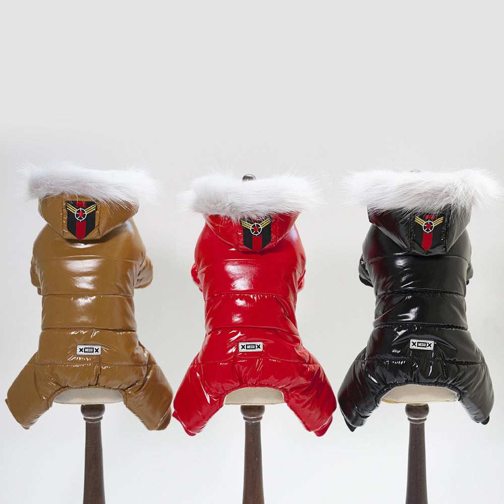 Waterproof Dog Down Jacket with Eco-Fur Hood