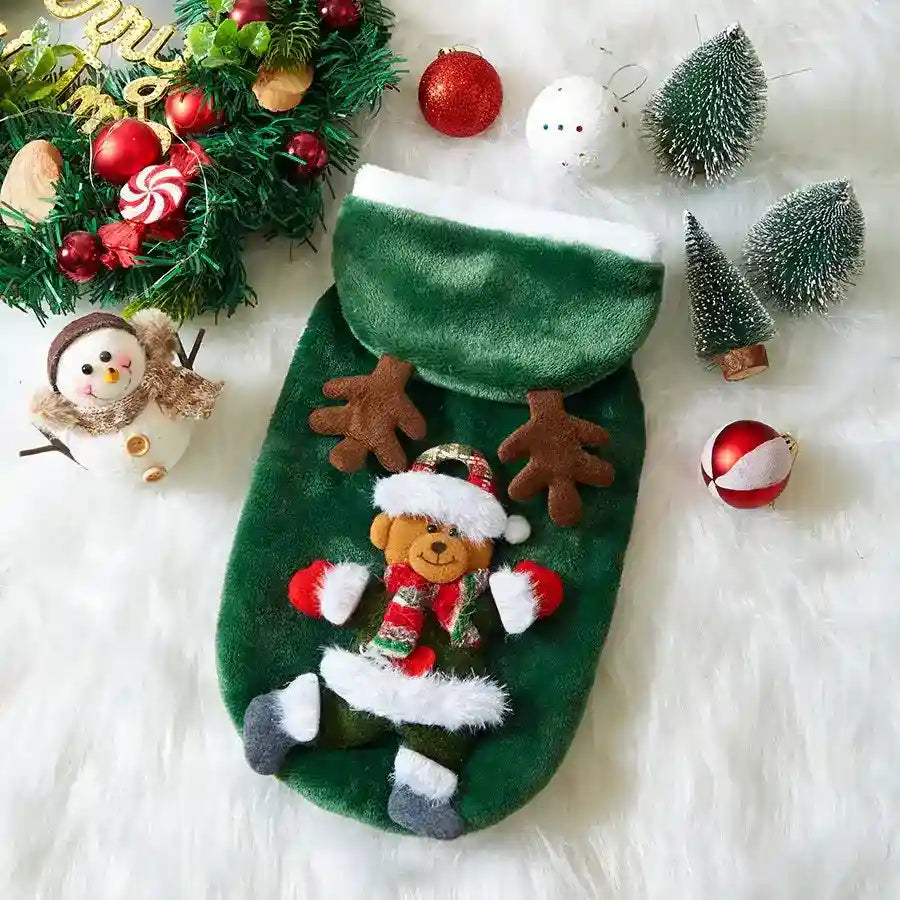 Cappotto Natale Cani Gatti - Cappuccio Stampa 3D Rosso by Dog Moda