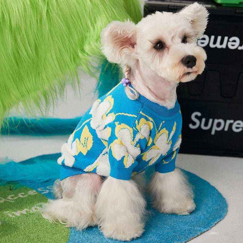 Maglioncino in Lana "Blue Blossom" – Eleganza Floreale per il Tuo Cane - Dog Moda
