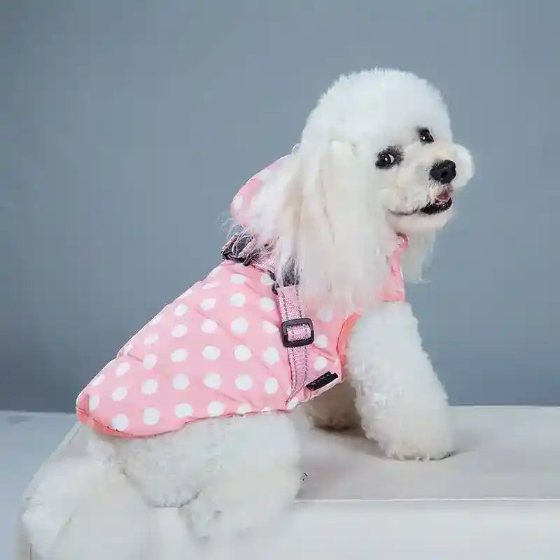 Cappottino Impermeabile per Cani con Pettorina Integrata - Modello Pois - Dog Moda