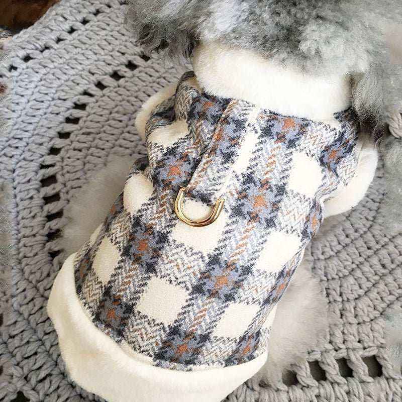 Cappottino in Pile per Cani con Fantasia a Quadretti – Perfetto per le Passeggiate Autunnali - Dog Moda