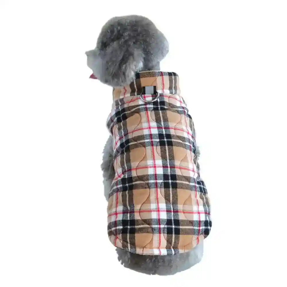 Cappottino in Tessuto Stile Tartan per Cani con Pettorina Integrata e Chiusura a Zip - Dog Moda