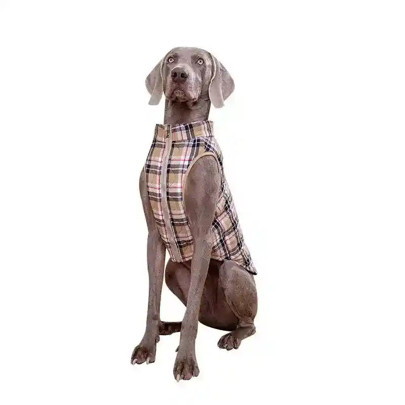 Cappottino in Tessuto Stile Tartan per Cani con Pettorina Integrata e Chiusura a Zip - Dog Moda