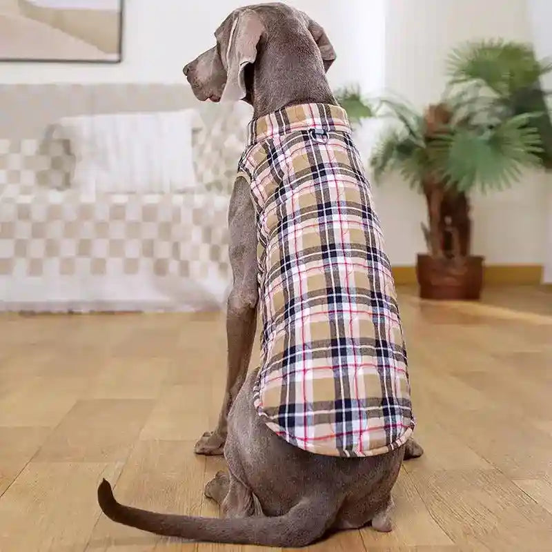 Cappottino in Tessuto Stile Tartan per Cani con Pettorina Integrata e Chiusura a Zip - Dog Moda