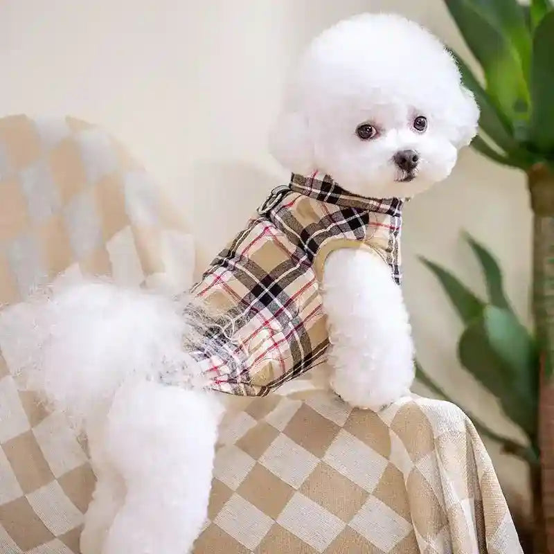 Cappottino in Tessuto Stile Tartan per Cani con Pettorina Integrata e Chiusura a Zip - Dog Moda