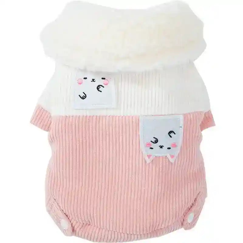 Cappottino in Velluto a Coste Smanicato Modello "Pink" – Con Stampa di Gattini Amorevoli - Dog Moda