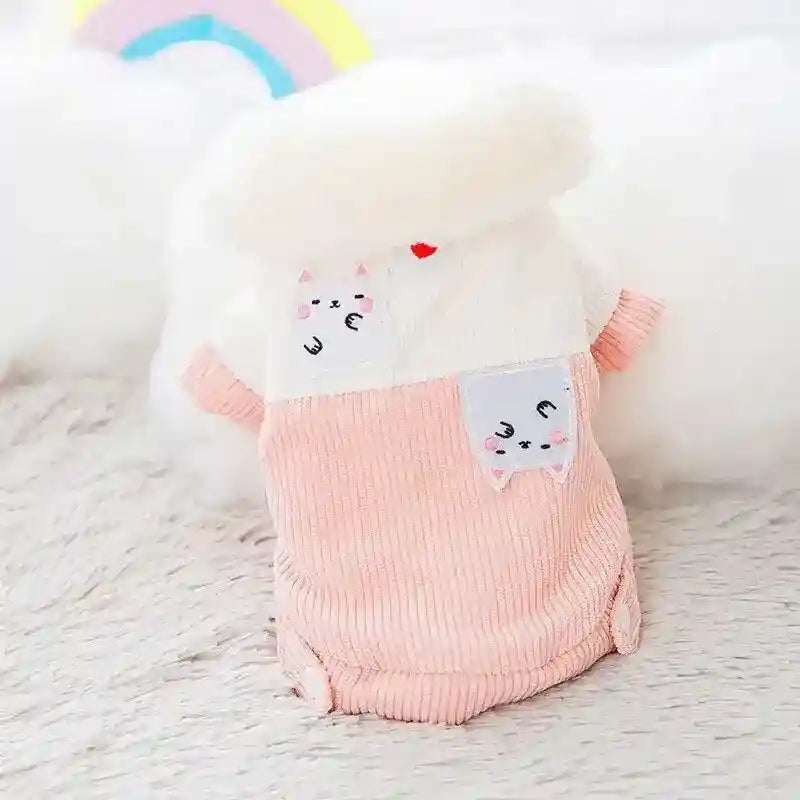 Cappottino in Velluto a Coste Smanicato Modello "Pink" – Con Stampa di Gattini Amorevoli - Dog Moda